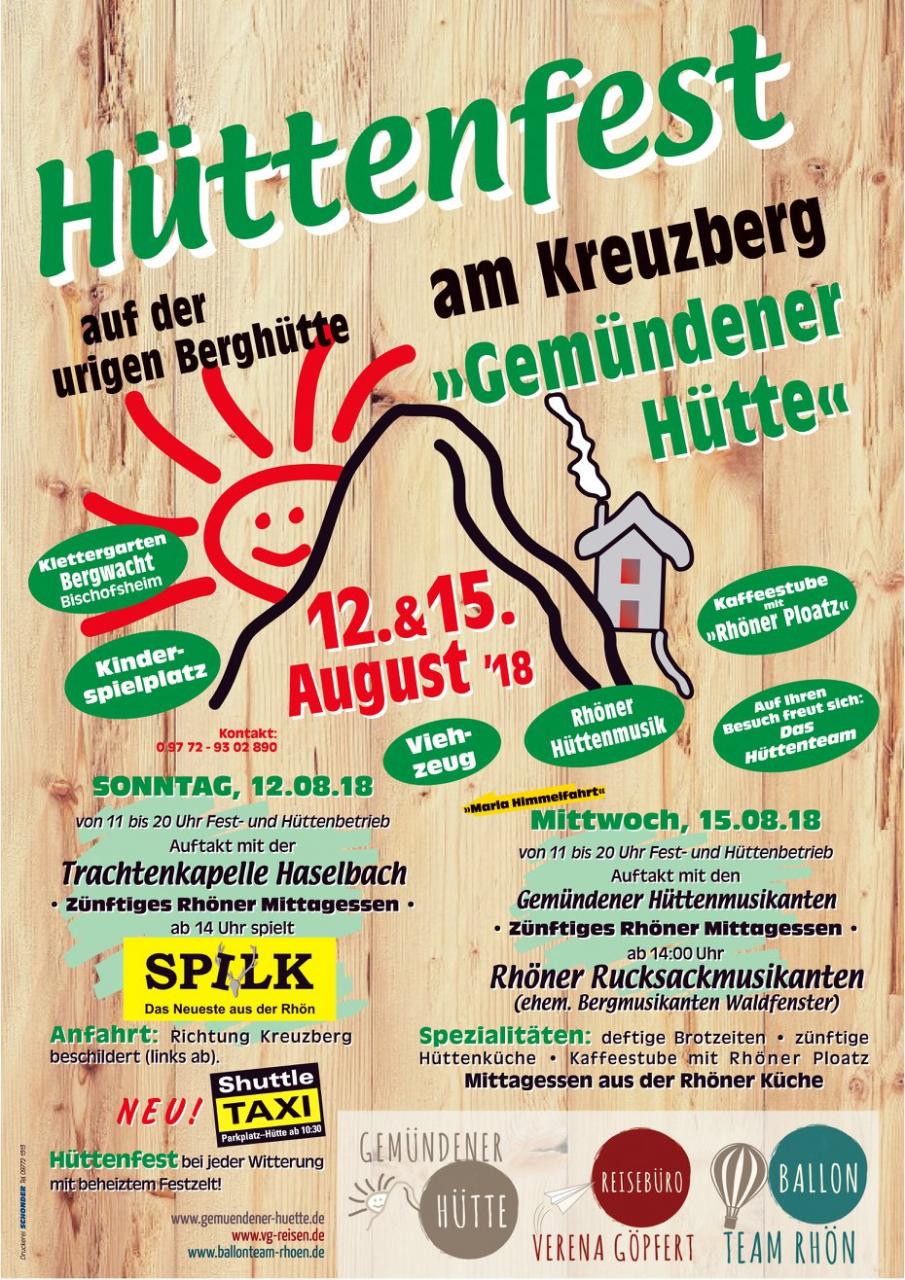 You are currently viewing Herzlich Einladung zu unserem Hüttenfest am 12. und 15. August 18